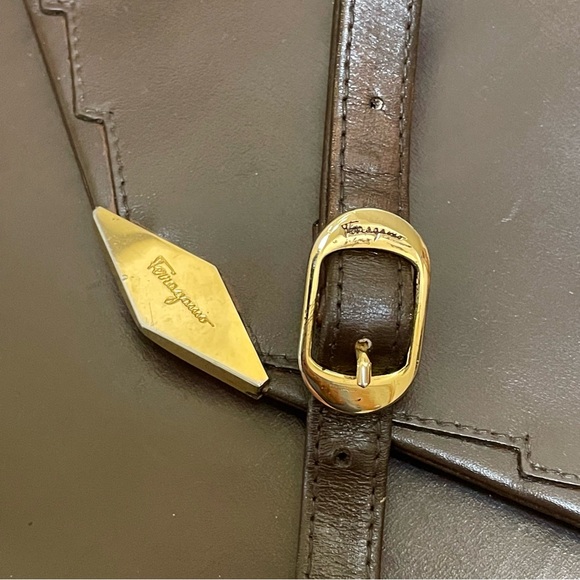 VTG Salvatore Ferragamo Leather Covertible Envelope Bag Purse Brown w Box - Picture 7 of 13